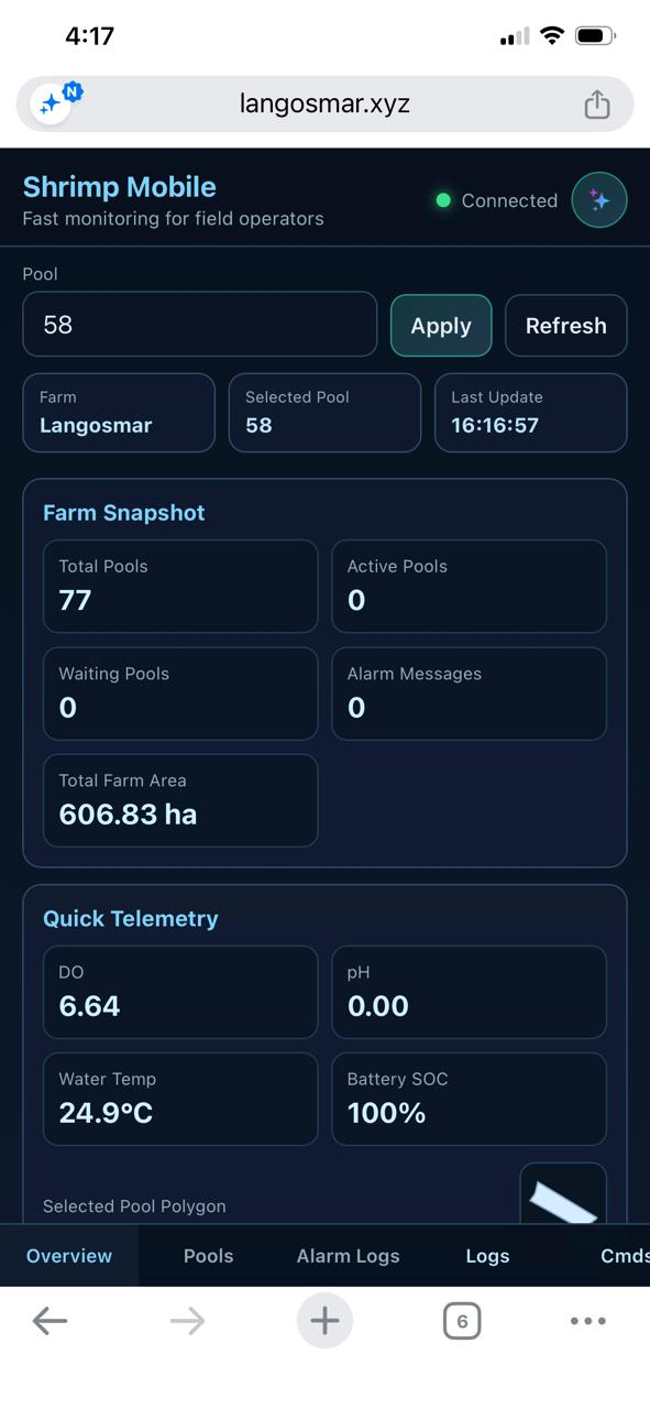 SHERP mobile interface showing key farm information on a cellphone